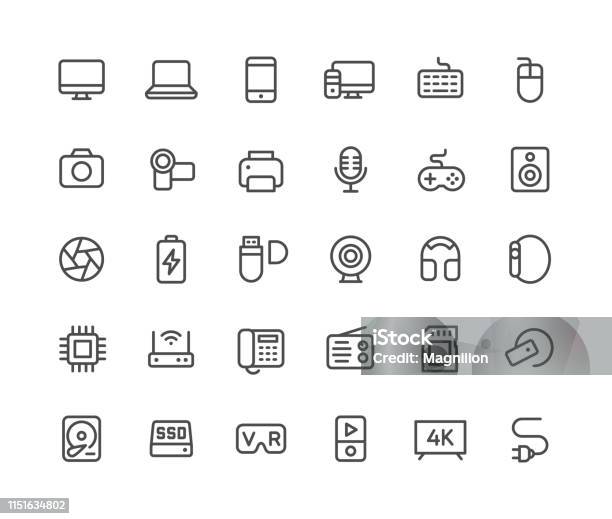 Digital Technology Line Icons Set Stock Illustration - Download Image Now - Microphone, 4K Resolution, Aperture