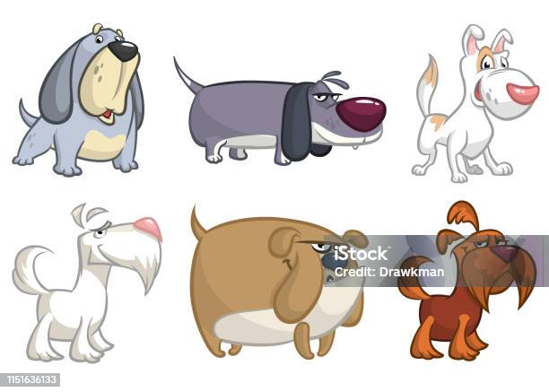 Cartoon Funny Dogs Set Illustrations Stock Illustration - Download Image Now - Dog, Afghan Dog, Anger