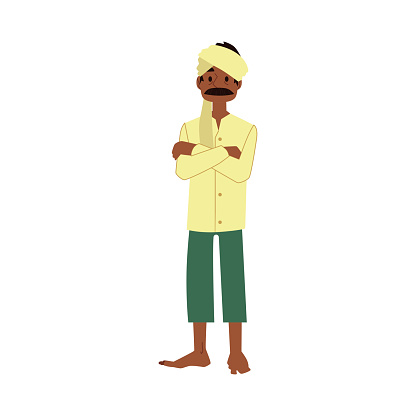 Vector Happy Indian Farmer Barefood In Headscarf Stock Illustration -  Download Image Now - Farmer, India, Characters - iStock