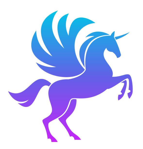 ilustraciones, imágenes clip art, dibujos animados e iconos de stock de pegasus azul - pegasus horse symbol mythology