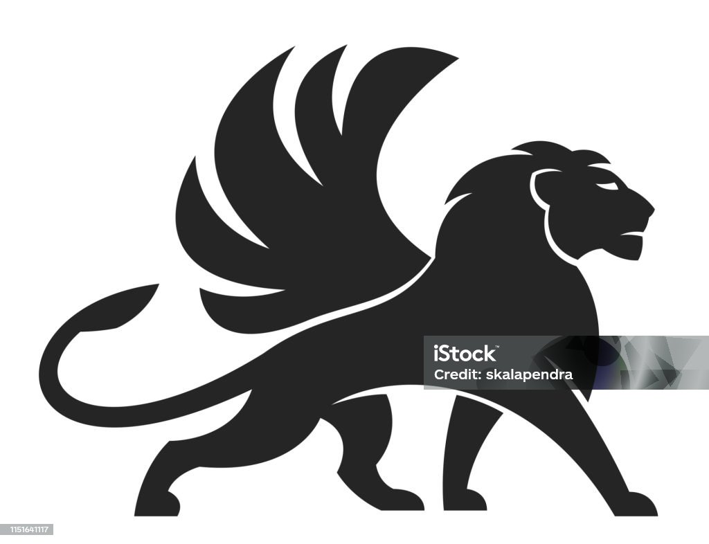 Winged lion Winged lion on a white background Lion - Feline stock vector