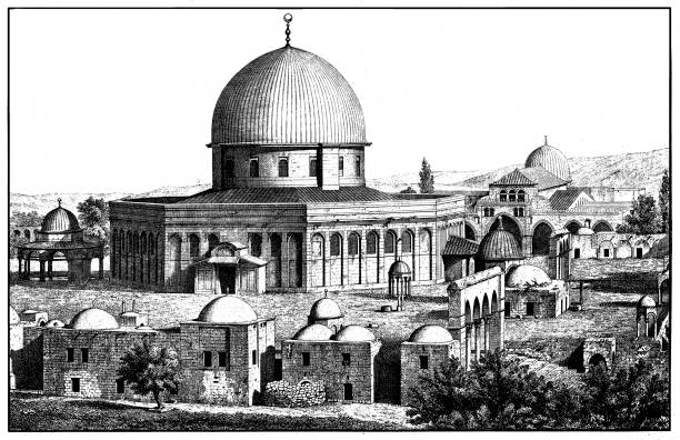 ilustrações, clipart, desenhos animados e ícones de abóbada da rocha em jerusalem, israel, mesquita de omar - jerusalem dome of the rock israel temple mound