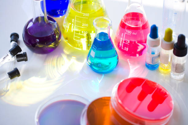 colourful laboratory equipment test tubes and beaker lab research