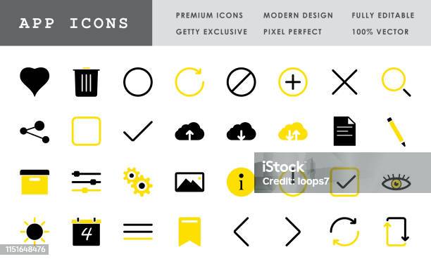 App Icon Set Pixel Perfect Vector Collection Stock Illustration - Download Image Now - Arrow Symbol, Bookmark, Box - Container