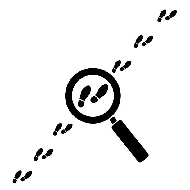 Footprint searching icon vector Footprint searching icon vector forensic science stock illustrations