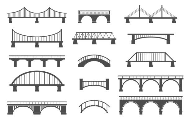 ilustraciones, imágenes clip art, dibujos animados e iconos de stock de conjunto de puentes diferentes. aislado sobre fondo blanco. - puente peatonal