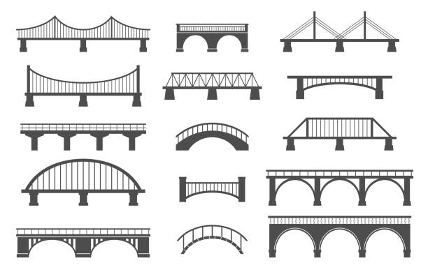 illustrations, cliparts, dessins animés et icônes de ensemble de ponts différents. isolé sur fond blanc. - pont
