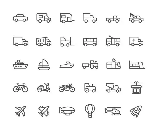 Vector illustration of Transport Line Icons Set