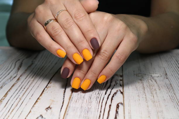 istock Beautiful groomed woman's hands, nails on the light gray background. 1151654762