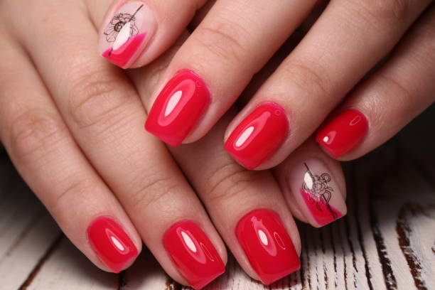istock Beautiful groomed woman's hands, nails on the light gray background. 1151655224