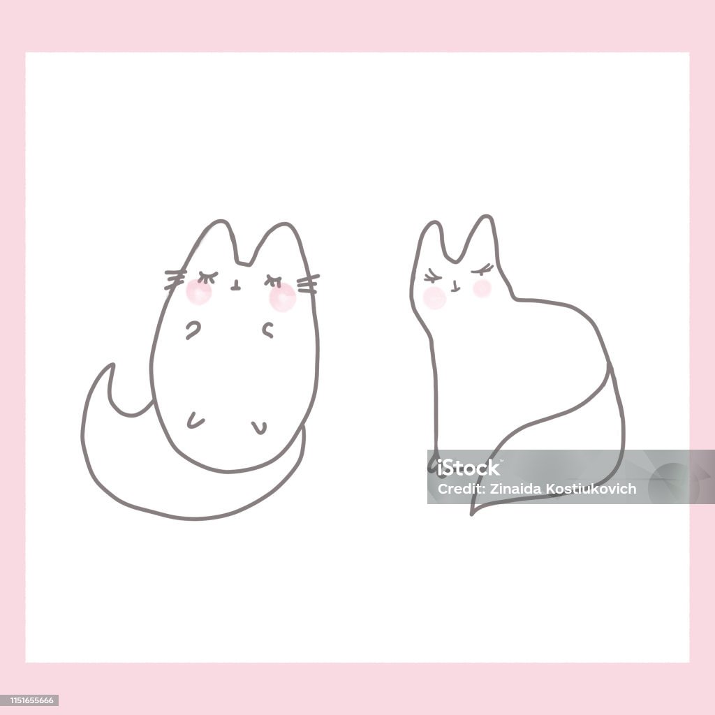 Line Art Hoạt Hình Hình Mèo Doodle Phong Cách Phác Thảo Tư Thế ...