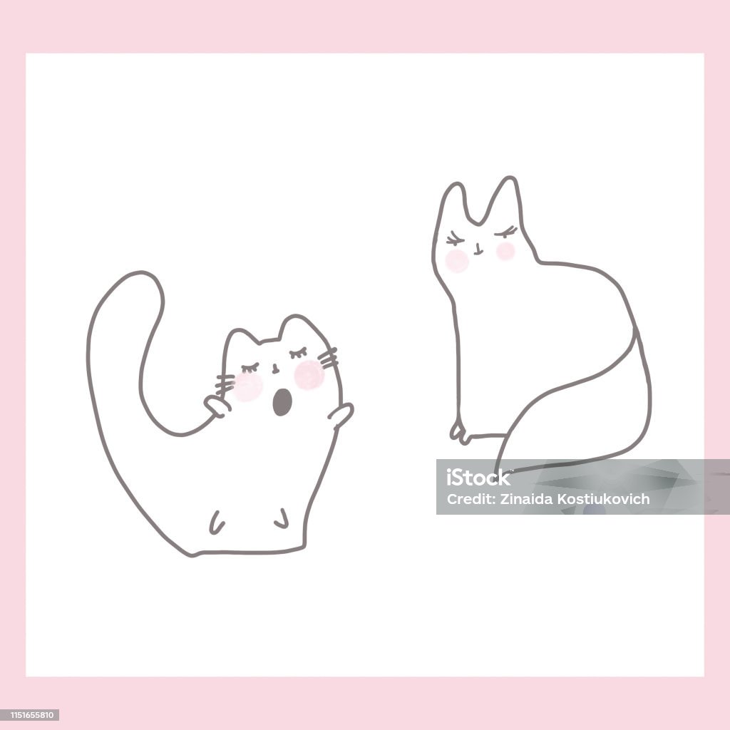 Line Art Hoạt Hình Hình Mèo Doodle Phong Cách Phác Thảo Tư Thế ...