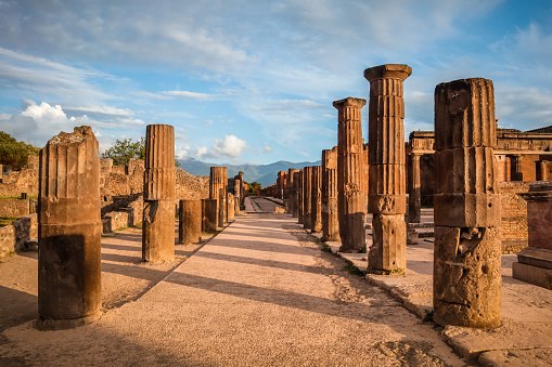 remains and ruins of ancient abandoned city of Pompeii in Italy