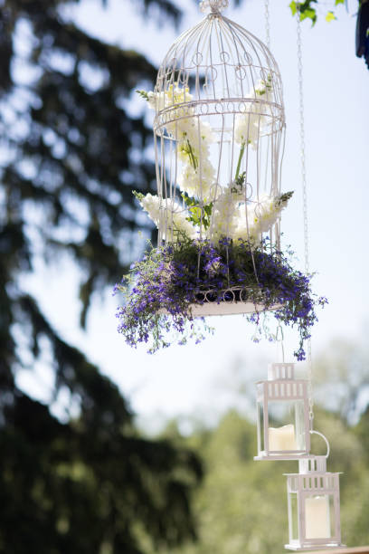 istock Wedding decor with lilac flowers and white cages 1151662968