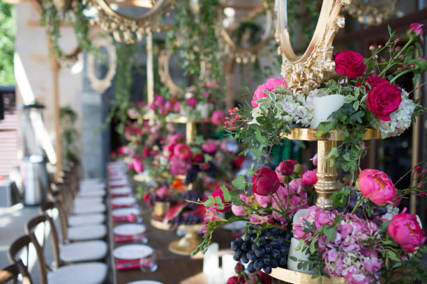 istock Wedding table decor in red white pink colors 1151662969