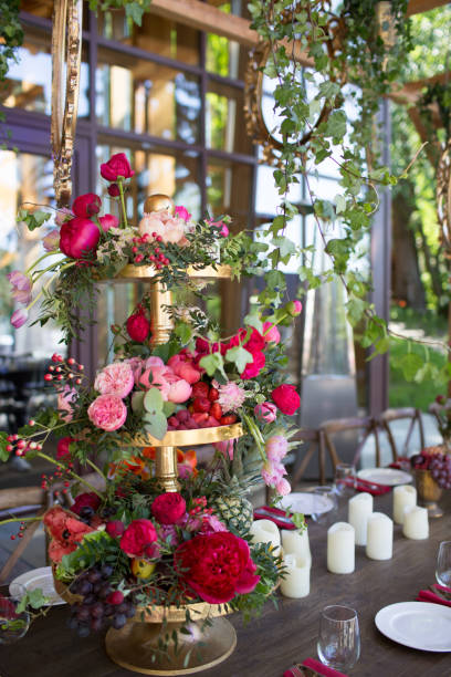 istock Wedding table decor in red white pink colors 1151662971