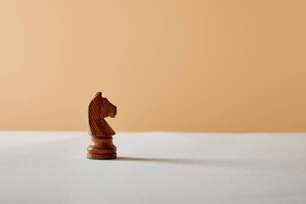 Chess piece horse on green grass, gaming concept