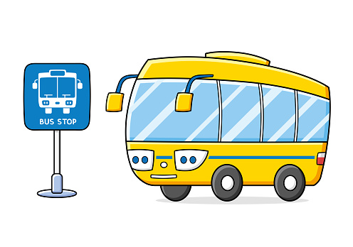 Bus And Stop Sign Stock Illustration - Download Image Now - Bus, Car, Road  - iStock