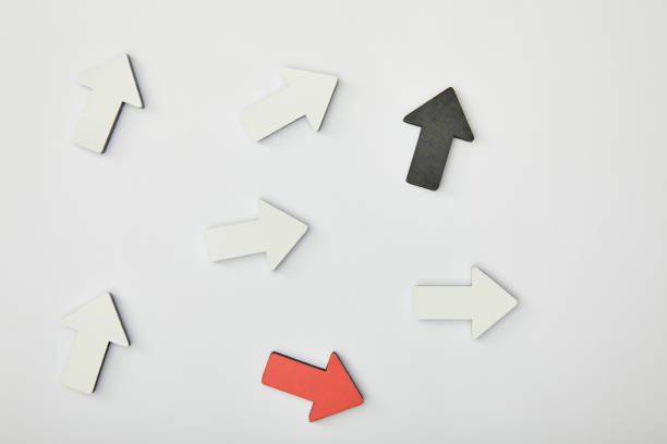 istock top view of red, black and white pointers on grey background 1151668486