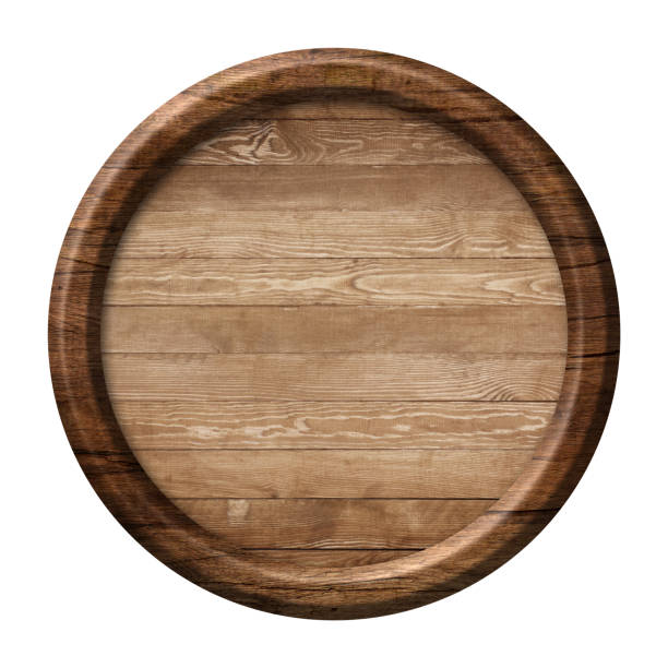 round wooden signpost or plate made of natural wood and with dark frame - oval shape fotos imagens e fotografias de stock