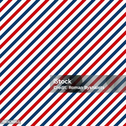 istock Red and blue diagonal lines seamless pattern abstract. Barbershop vintage texture. 1151674053