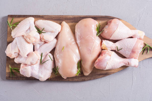 istock Raw chicken meat on wooden background 1151678422