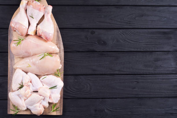 istock Raw chicken meat on wooden background 1151678442