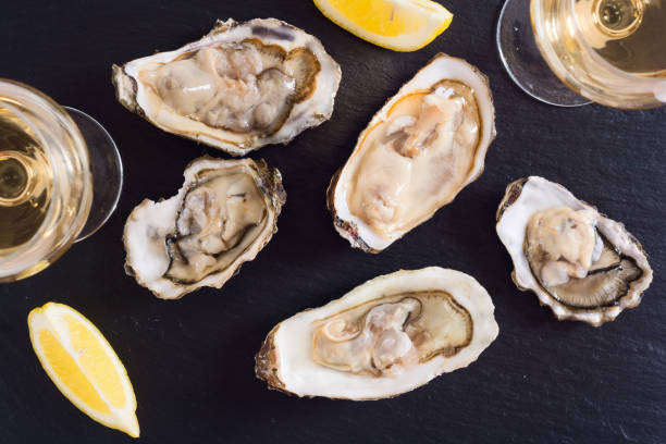 istock Fresh Oysters with lemon and white wine 1151678488