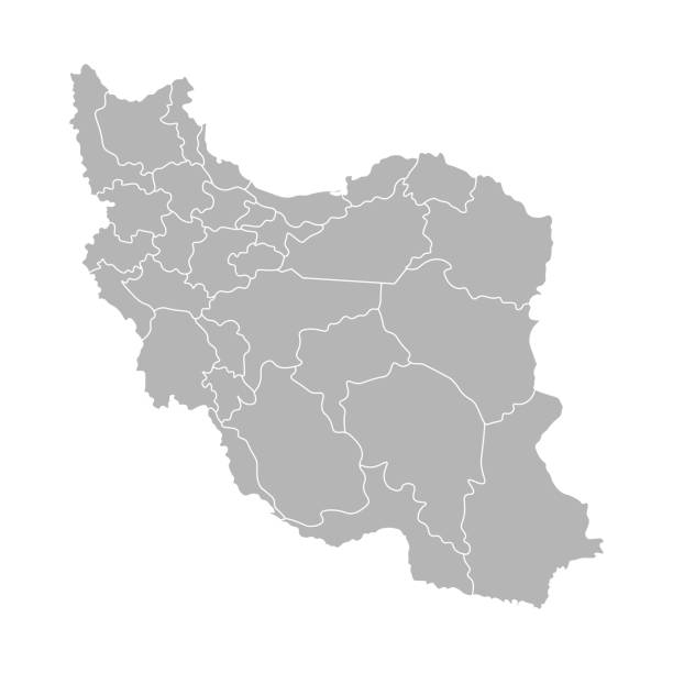 Vector isolated illustration of simplified administrative map of Iran. Borders of the provinces (regions). Grey silhouettes. White outline Vector isolated illustration of simplified administrative map of Iran. Borders of the provinces (regions). Grey silhouettes. White outline. khuzestan province stock illustrations