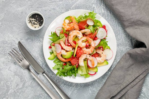 istock Salad with prawns, grapefruit,  cucumber 1151728878