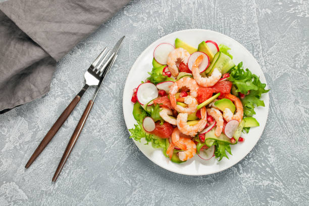 istock Salad with prawns, grapefruit,  cucumber 1151729947