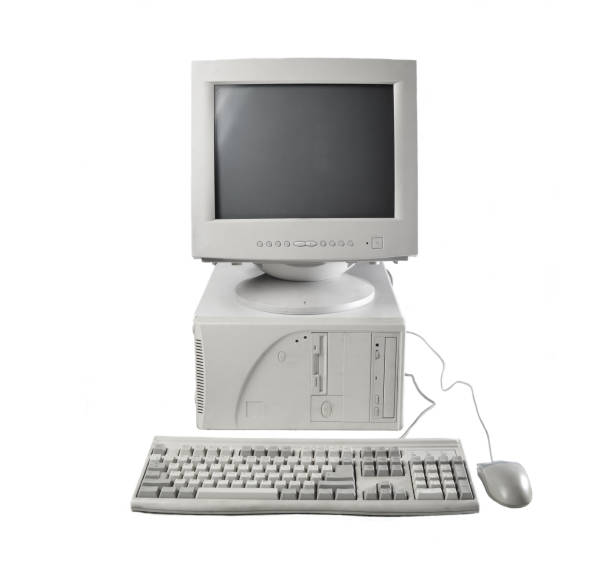 istock Retro stationary computer isolated on white background. Monitor, system unit, computer mouse. Obsolete Technologies 1151730147