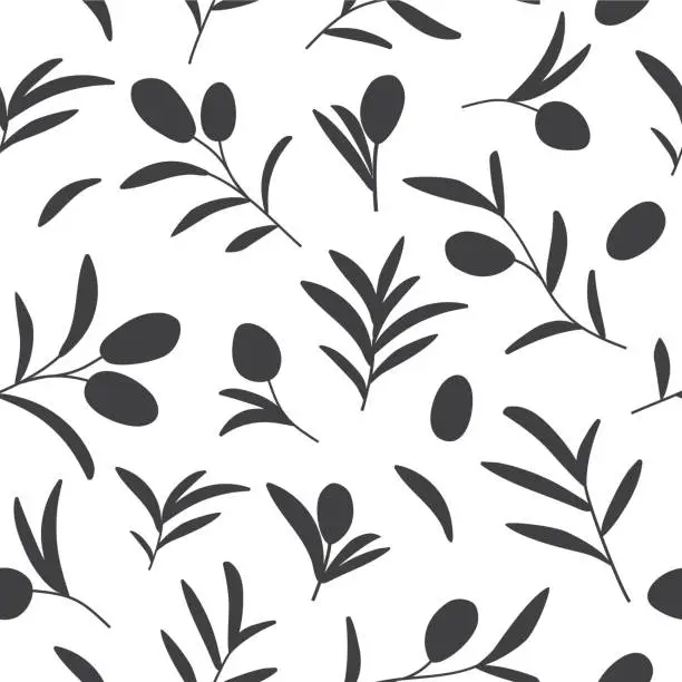 Vector illustration of Vector seamless pattern with olive branches on white.