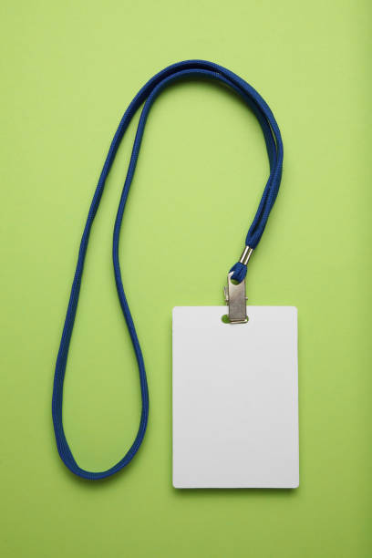 istock Security badge, lanyard plastic clip, template on green background 1151750593