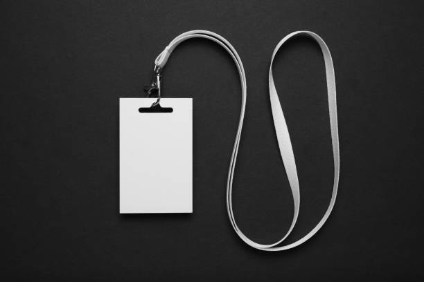 istock Visitor name tag, id card mockup on black background 1151750604