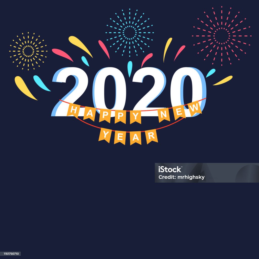 Happy New Year 2020 Banner With Fireworks Stock Illustration ...