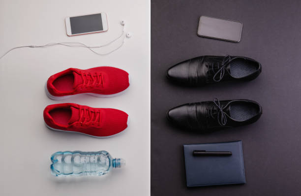 istock Sport and relax after office work concept. Studio shot and flat lay. 1151755172