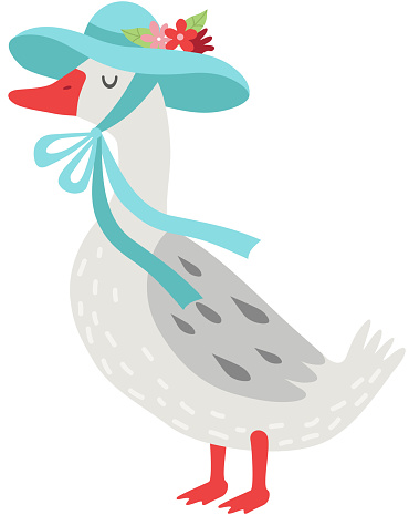 Beautiful White Goose Cartoon Character Wearing Light Blue Elegant Hat With  Flowers Vector Illustration Stock Illustration - Download Image Now - iStock