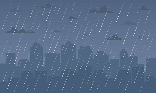 Rain in cityscape. Vector illustration background. EPS 10.
