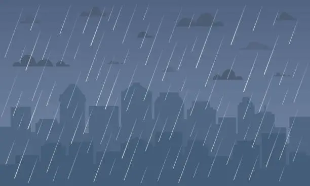 Vector illustration of Rain in cityscape.