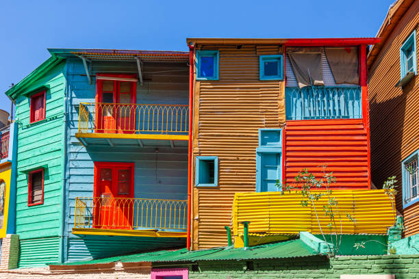 La Boca, Buenos Aires, Argentina Colorful Houses in the La Boca District of Buenos Aires, South America. la boca stock pictures, royalty-free photos & images
