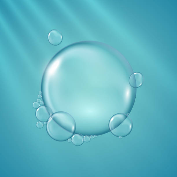 istock Set of realistic transparent water bubbles on abstract blue background 1151763869