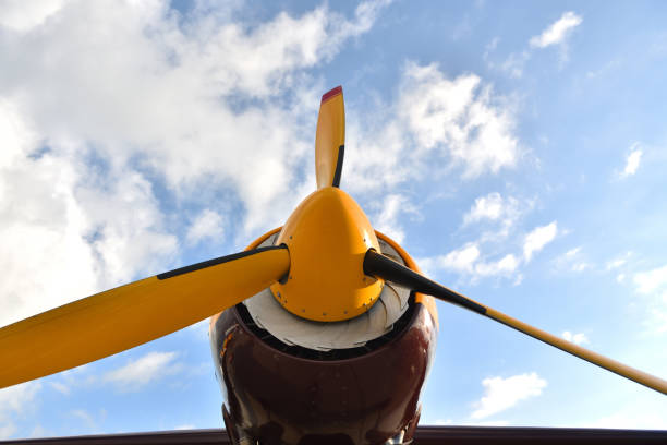 istock Big propeller on a piston plane against a blue sky, close-up 1151764769