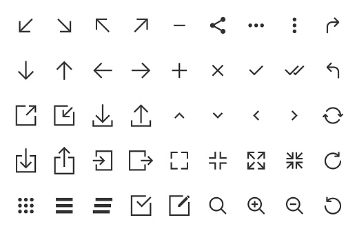 arrows and signs web buttons. user interface elements. arrows and signs outline vector icons for web, mobile and ui design