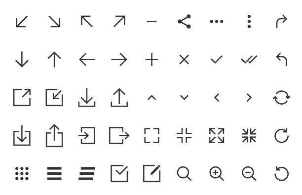 arrows and signs web icons arrows and signs web buttons. user interface elements. arrows and signs outline vector icons for web, mobile and ui design thin stock illustrations