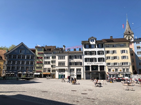 Muensterhof or Munsterhof (Fraumuenster abbey courtyard) - Town square situated in the Lindenhof quarter in the historical center of Zurich, Switzerland