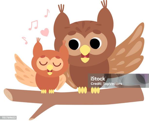 そのニューカレドニアズクヨタカ白い背景にかわいい森の鳥家族ベクトルイラストと母フクロウベクターイラスト イラストレーションのベクターアート