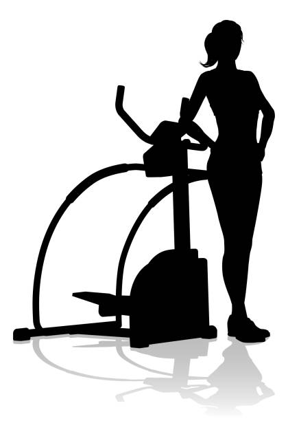Gym Woman Silhouette Elliptical gym Machine A woman in silhouette using an elliptical gym gym equipment exercise machine gym silhouettes stock illustrations