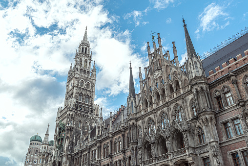 Germany, Munich. The Neue Rathaus (New Town Hall) is a magnificent neo-gothic building from the turn of the century which architecturally dominates the north side of Munich’s Marienplatz.
