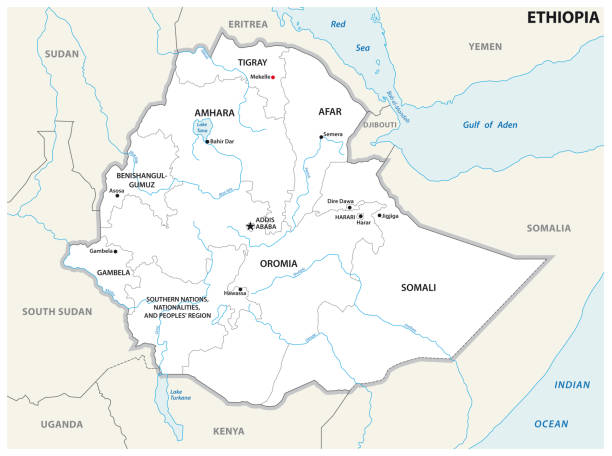 verwaltungs-und politische landkarte äthiopiens - ethiopia stock-grafiken, -clipart, -cartoons und -symbole